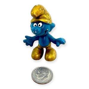 VTG 1980's Schleich Smurfs PVC Figure Peyo Gold Hat & Pants Variant Hong Kong